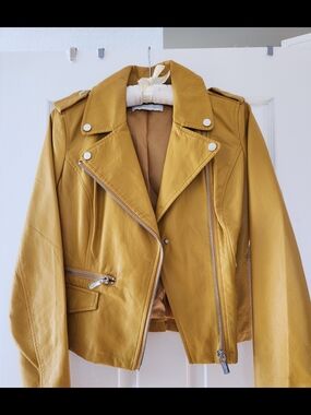 New York & Company Mustard Faux Leather Moto Jacket